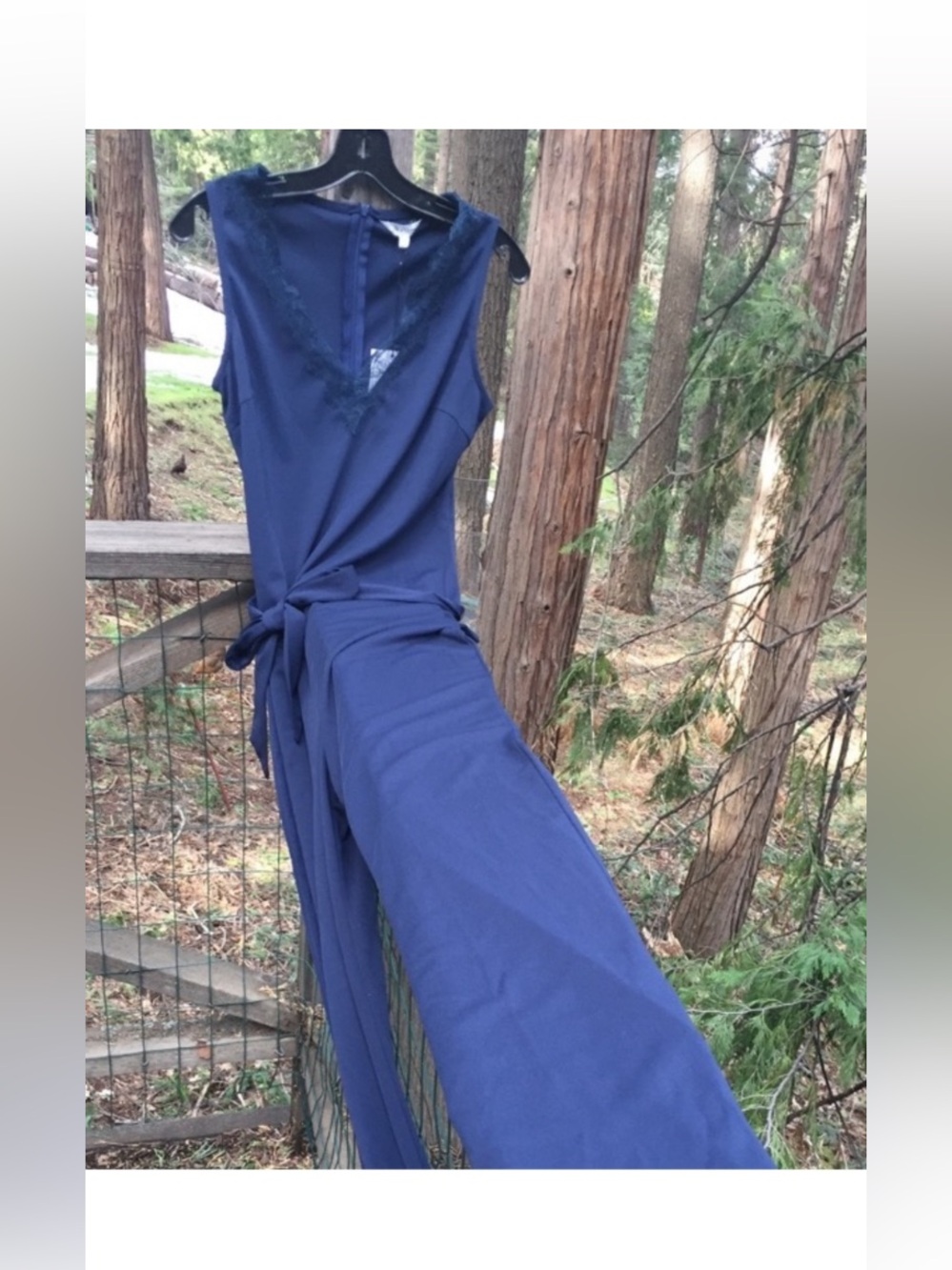 Sleeveless Navy V‑Neck Jumpsuit with Self Tie Waist